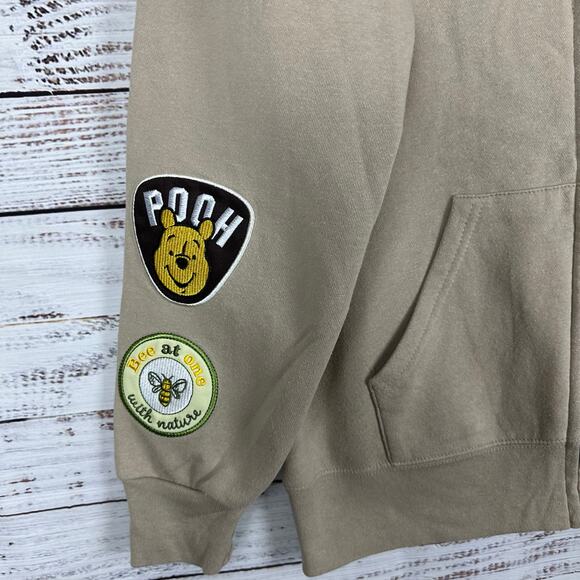 Womens Disney Winnie The Pooh Brown Embroidered Full Zip Hoodie Sweatshirt Sz M - Picture 5 of 8